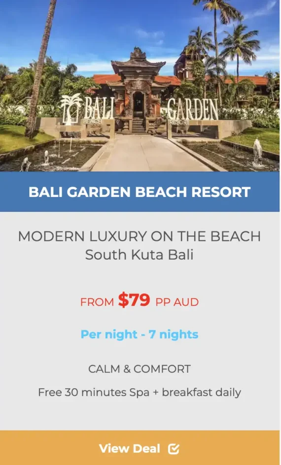 BALI GARDEN BEACH RESORT 7 night deal