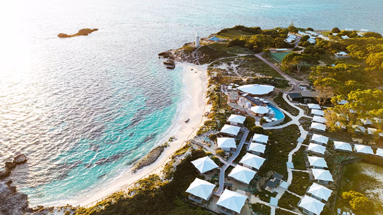 DISCOVERY RESORTS ROTTNEST ISLAND aerial of bay and resort