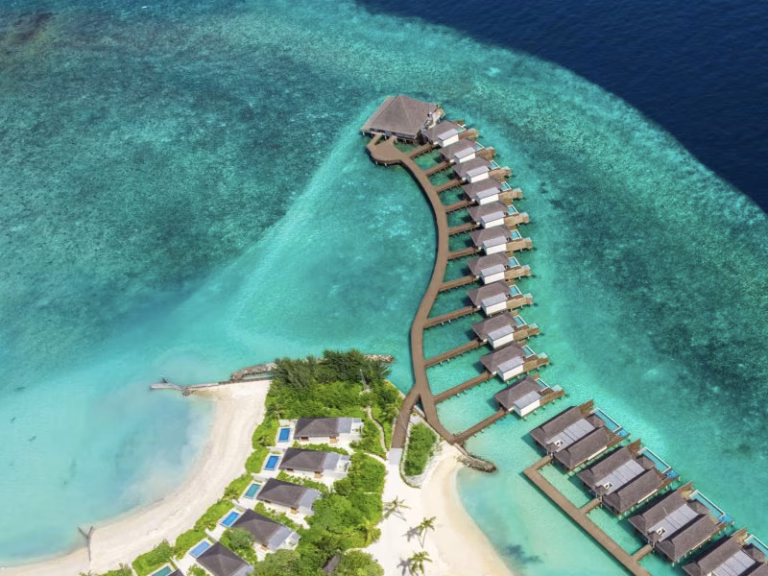DusitD2 Feydhoo Maldives Premium overwater villa aerial drone