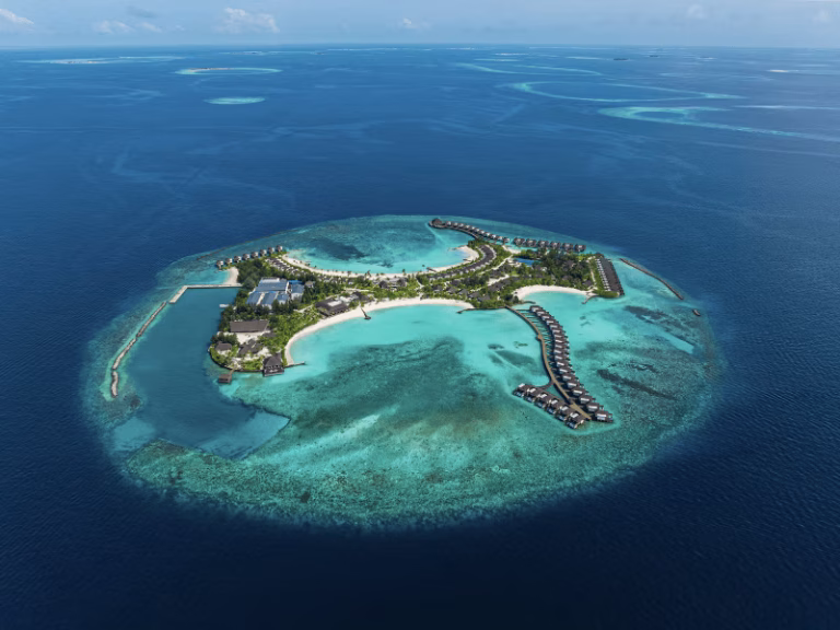 DusitD2 Feydhoo Maldives drone shot whole atoll island