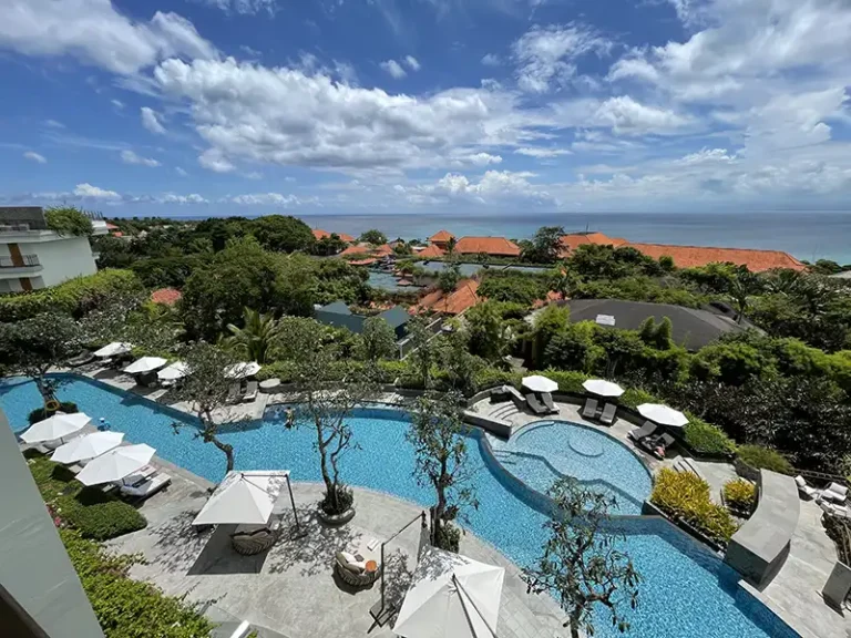AYANA Segarra view from top floor to pool and ocean