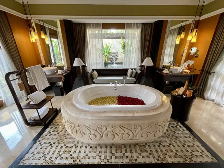 AYANA Uluwatu Villas stone tub and rose petals